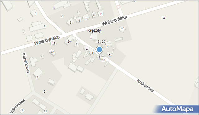 Krężoły, Krakowska, 8, mapa Krężoły