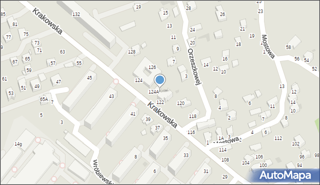 Krosno, Krakowska, 124b, mapa Krosna