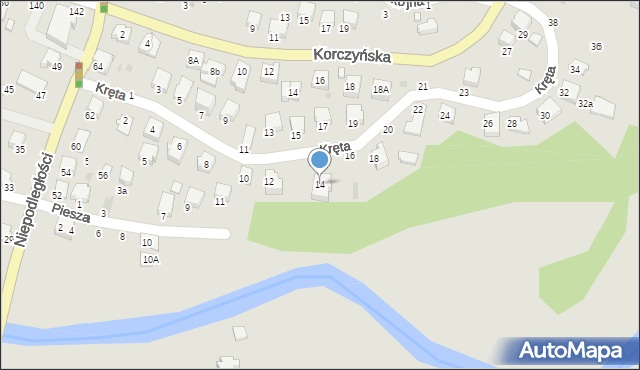 Krosno, Kręta, 14, mapa Krosna