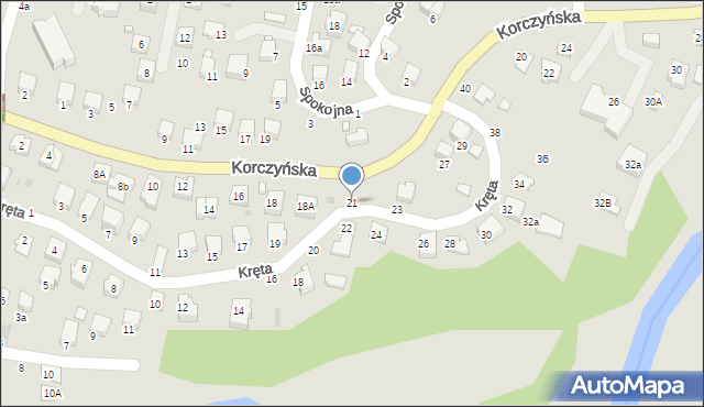 Krosno, Kręta, 21, mapa Krosna
