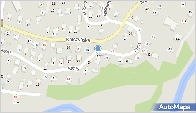 Krosno, Kręta, 22, mapa Krosna