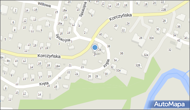 Krosno, Kręta, 27, mapa Krosna