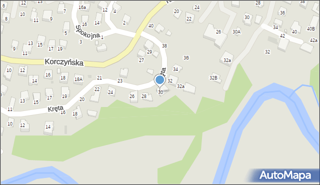 Krosno, Kręta, 30, mapa Krosna