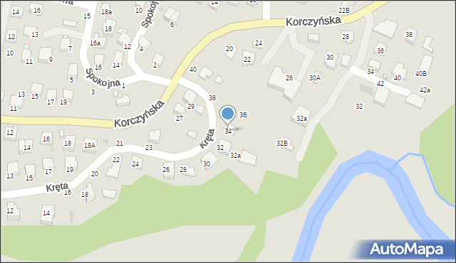 Krosno, Kręta, 34, mapa Krosna