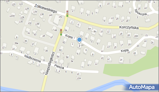 Krosno, Kręta, 4, mapa Krosna