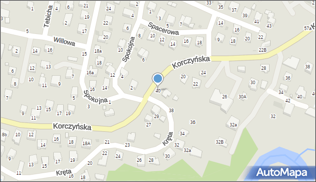 Krosno, Kręta, 40, mapa Krosna