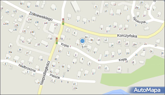 Krosno, Kręta, 5, mapa Krosna