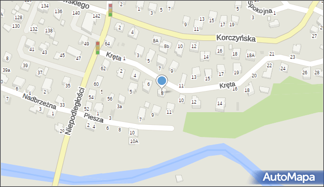 Krosno, Kręta, 8, mapa Krosna