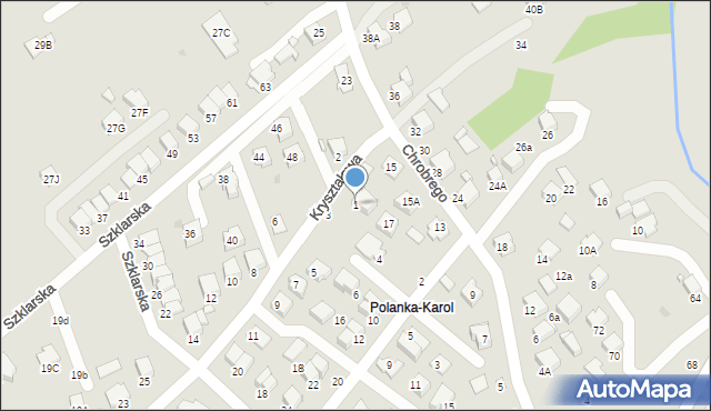 Krosno, Kryształowa, 1, mapa Krosna