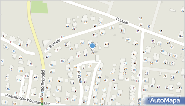 Krosno, Krzywa, 15, mapa Krosna
