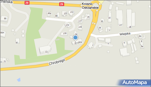 Krosno Odrzańskie, Króla Bolesława Chrobrego, 32, mapa Krosno Odrzańskie