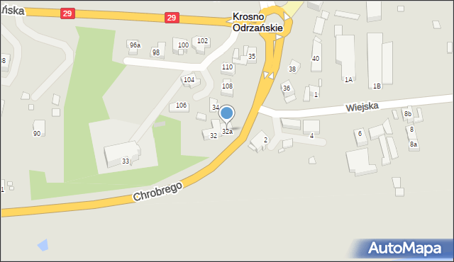 Krosno Odrzańskie, Króla Bolesława Chrobrego, 32a, mapa Krosno Odrzańskie