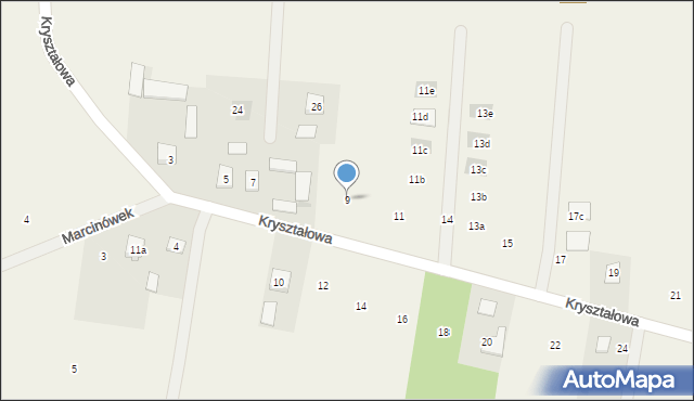 Krusze, Kryształowa, 9, mapa Krusze