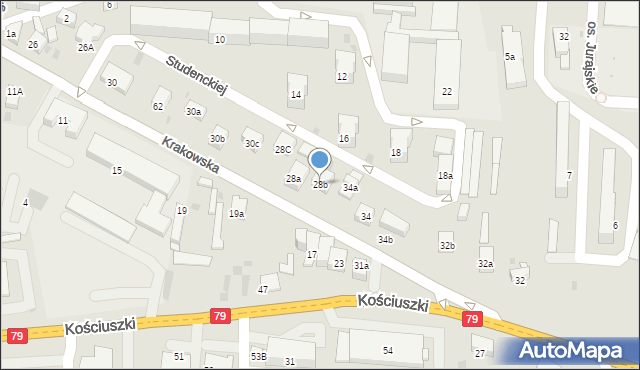 Krzeszowice, Krakowska, 28b, mapa Krzeszowice