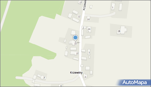Krzewiny, Krzewiny, 11, mapa Krzewiny