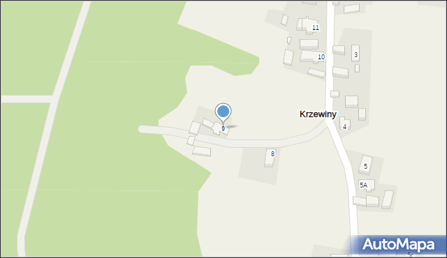 Krzewiny, Krzewiny, 9, mapa Krzewiny