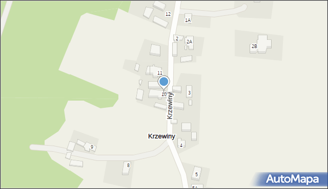 Krzewiny, Krzewiny, 10, mapa Krzewiny
