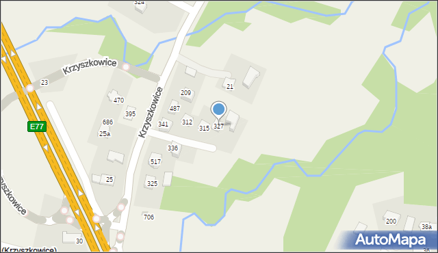 Krzyszkowice, Krzyszkowice, 327, mapa Krzyszkowice