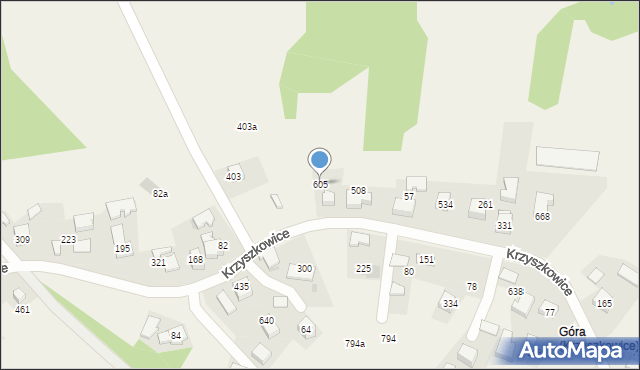 Krzyszkowice, Krzyszkowice, 605, mapa Krzyszkowice