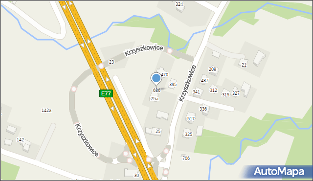 Krzyszkowice, Krzyszkowice, 686, mapa Krzyszkowice