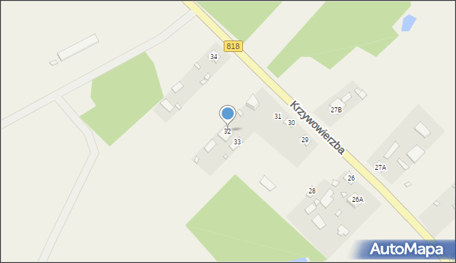 Krzywowierzba, Krzywowierzba, 32, mapa Krzywowierzba