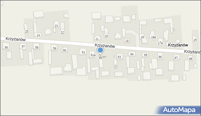 Krzyżanów, Krzyżanów, 62, mapa Krzyżanów