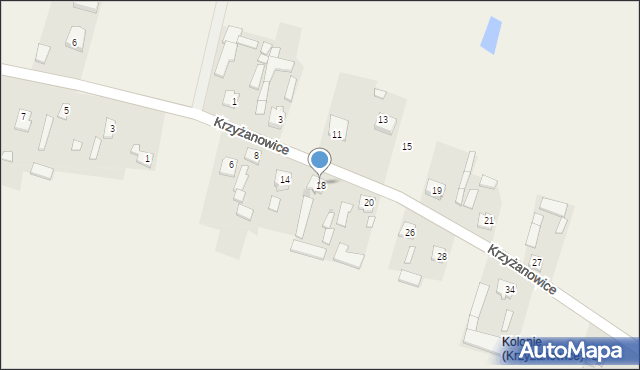 Krzyżanowice, Krzyżanowice, 18, mapa Krzyżanowice