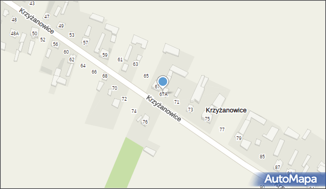 Krzyżanowice, Krzyżanowice, 67A, mapa Krzyżanowice