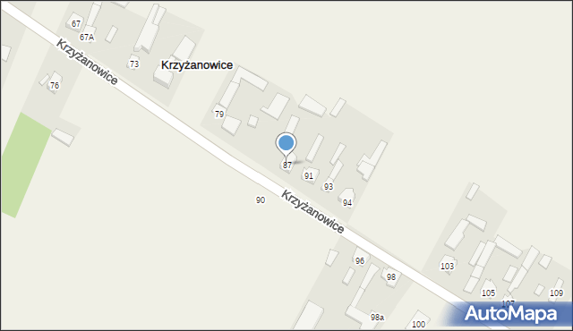 Krzyżanowice, Krzyżanowice, 87, mapa Krzyżanowice