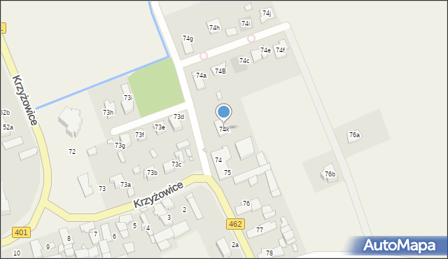 Krzyżowice, Krzyżowice, 74k, mapa Krzyżowice