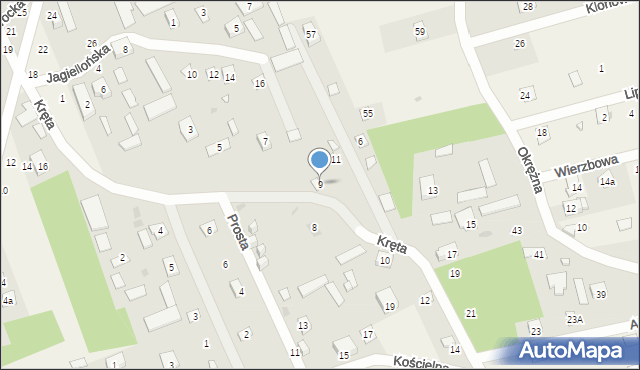 Kuligów, Kręta, 9, mapa Kuligów
