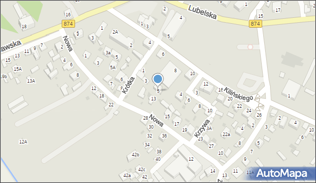 Kurów, Krótka, 5, mapa Kurów