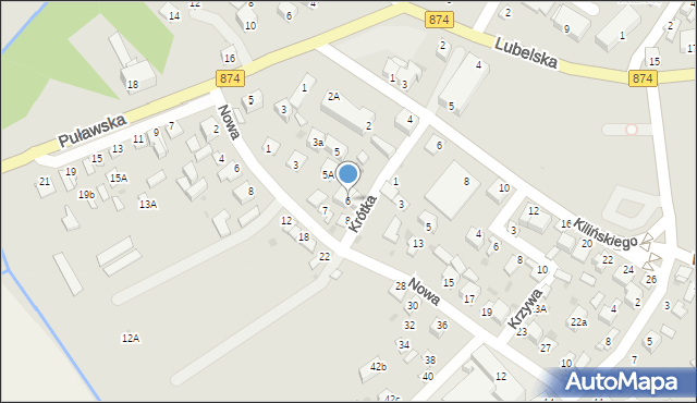 Kurów, Krótka, 6, mapa Kurów