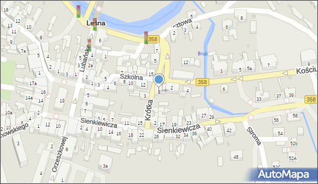 Leśna, Krótka, 8, mapa Leśna