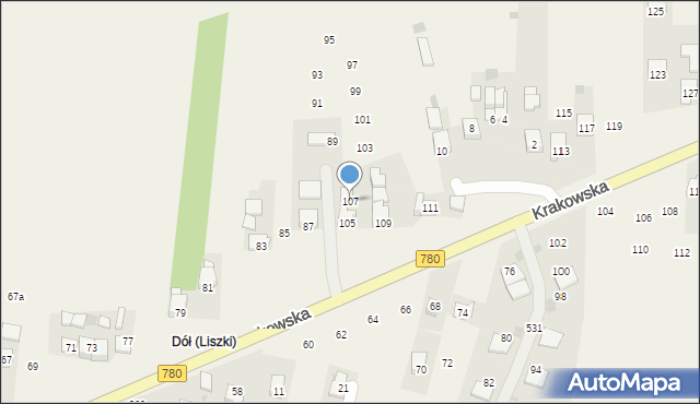 Liszki, Krakowska, 107, mapa Liszki