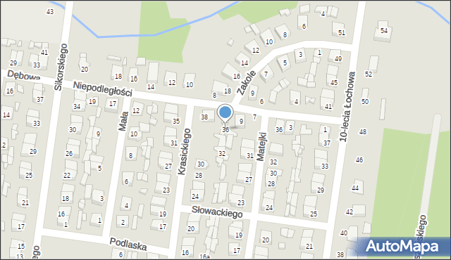 Łochów, Krasickiego Ignacego, bp., 36, mapa Łochów