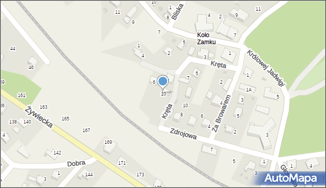 Łodygowice, Kręta, 10, mapa Łodygowice