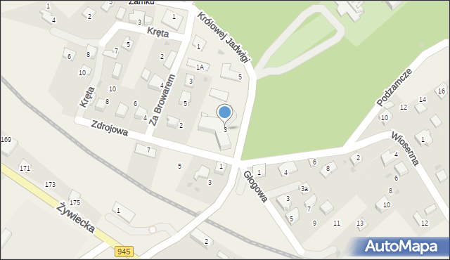 Łodygowice, Królowej Jadwigi, 3, mapa Łodygowice