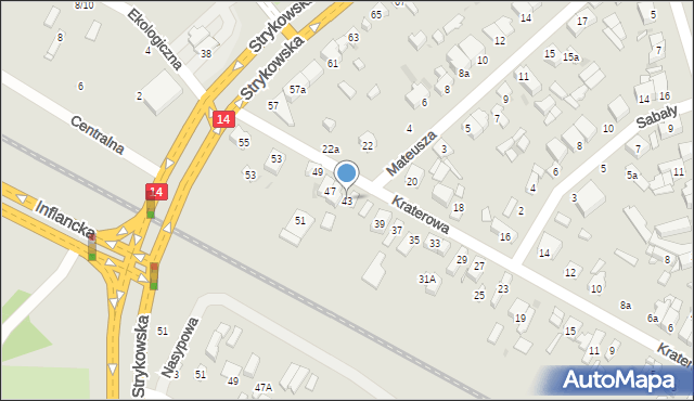 Łódź, Kraterowa, 43, mapa Łodzi