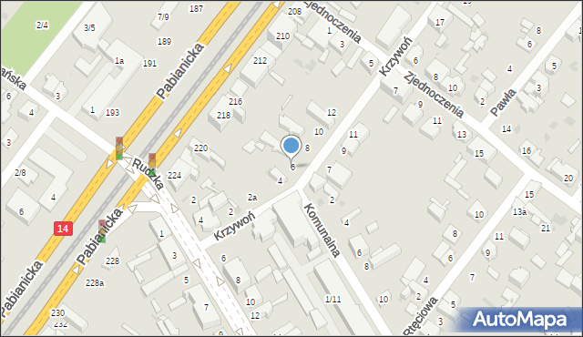 Łódź, Krzywoń Anieli, 6, mapa Łodzi