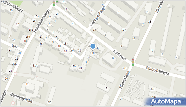 Łowicz, Krakowska, 36, mapa Łowicza