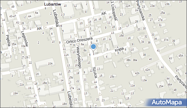Lubartów, Kręta, 1, mapa Lubartów