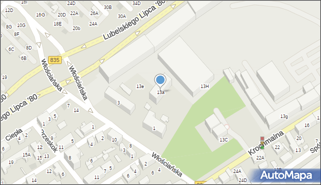 Lublin, Krochmalna, 13a, mapa Lublina