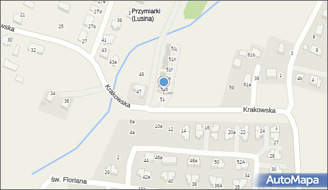 Lusina, Krakowska, 51a, mapa Lusina