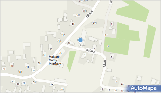 Majdan Górny, Krótka, 1, mapa Majdan Górny