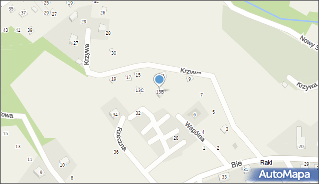Międzybrodzie Bialskie, Krzywa, 13B, mapa Międzybrodzie Bialskie