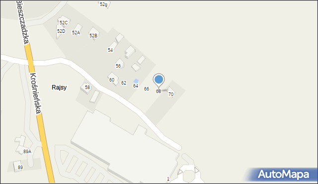 Miejsce Piastowe, Krośnieńska, 68, mapa Miejsce Piastowe