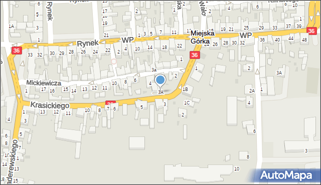 Miejska Górka, Krasickiego Ignacego, bp., 3A, mapa Miejska Górka