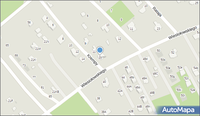 Mielec, Krempy, 13, mapa Mielca