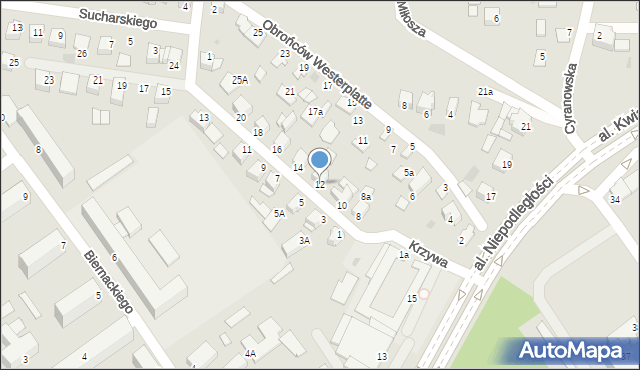 Mielec, Krzywa, 12, mapa Mielca